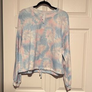 Tahari Pastel Tie-Dye Drawstring Hem Sweatshirt - Blue & Pink
